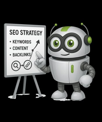 STEBİLİŞİM maskotu SEO strateji panosunda çalışıyor